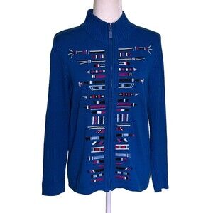 Bob Mackie Women's Southwestern Artsy Embroidered Knit Artisan Sweater Jacket XS